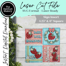 Load image into Gallery viewer, Strawberry Sign Bundle | Laser Cut File | Interchangeable Frame | Summer Sign Inserts | Home Decor SVG | Strawberry Welcome Signs