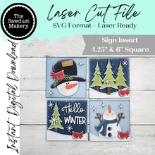 Load image into Gallery viewer, Hello Snowman Winter Sign Bundle | Laser Cut File | Interchangeable Frame | Winter Sign Inserts | Snowman SVG | Winter Sign Bundle