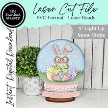 Load image into Gallery viewer, Easter Bunny Snow Globe Light up Shelf Sitter | Standing Sign File SVG | Laser Cut File | Easter Mantle decor | Bunny Svg
