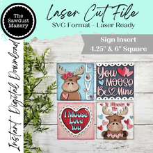 Load image into Gallery viewer, Valentine Moose Love Sign Bundle | Laser Cut File | Interchangeable Frame | Valentine Sign Inserts | Valentine Moose SVG