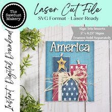 Load image into Gallery viewer, American Firework Sign Laser Cut File | Interchangeable Frame | 4th of July Sign Insert | 5" x 6.25" sign