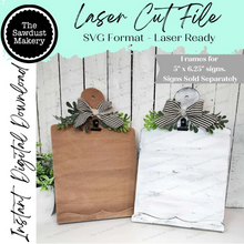 Load image into Gallery viewer, Primitive Breadboard Interchangeable Sign Holder | 5" x 6.25" Sign Holder | Sign Frame SVG | Laser Cut File | Interchangeable Frame