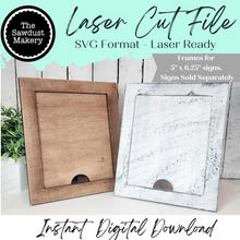 Load image into Gallery viewer, Primitive Farmhouse Frame Interchangeable Sign Holder | 5" x 6.25" Sign Holder | Sign Frame SVG | Laser Cut File | Interchangeable Frame