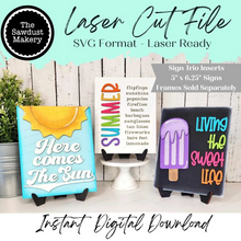 Load image into Gallery viewer, Sweet Summertime Popsicle Trio Sign Bundle Laser Cut File | Interchangeable Frame | Summer Sign Inserts | 5" x 6.25" signs