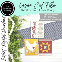 Load image into Gallery viewer, Farmhouse Sign Trio Bundle Laser Cut File | Interchangeable Frame | Prim Farmhouse Sign Inserts | 5" x 6.25" signs