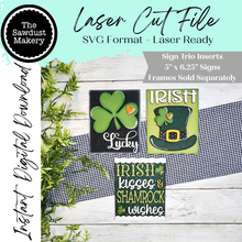 Load image into Gallery viewer, Lucky Irish St. Patrick Trio Sign Bundle Laser Cut File | Interchangeable Frame | Lucky Sign Inserts | 5" x 6.25" signs | Irish svg