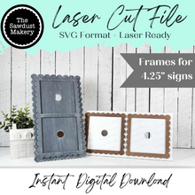 Load image into Gallery viewer, Decorative Interchangeable Double Window Scalloped Sign Holder | 4.25" Sign Holder | Scallop Scrolled Frame SVG | Interchangeable Frame