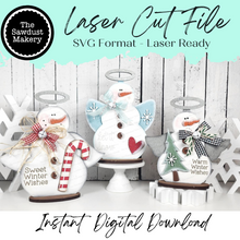 Load image into Gallery viewer, Snowmen Angel Shelf Sitters SVG File | Laser Cut File | Christmas SVG | Snowman svg | Angel svg | Candy Cane SVG