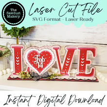 Load image into Gallery viewer, Love Standing Valentine Heart Shelf Sitter SVG | Valentine laser cut file | Laser SVG | Glowforge | Love | Valentine SVG | Mantle svg