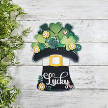 Load image into Gallery viewer, Lucky Hat Shelf Sitter and Door Hanger Bundle SVG File | St Patrick Laser Cut File | Door Hanger SVG | St Patrick | Leprechaun Hat SVG