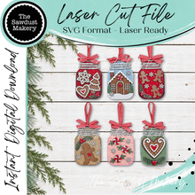 Load image into Gallery viewer, Gingerbread Mason Jar Gift Card Holder Ornament Bundle | Laser Cut File | Christmas Ornament SVG | Ornament SVG (Digital Download)