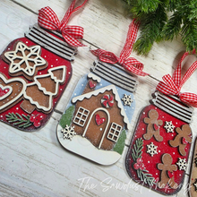 Load image into Gallery viewer, Gingerbread Mason Jar Gift Card Holder Ornament Bundle | Laser Cut File | Christmas Ornament SVG | Ornament SVG (Digital Download)