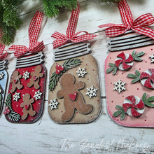 Load image into Gallery viewer, Gingerbread Mason Jar Gift Card Holder Ornament Bundle | Laser Cut File | Christmas Ornament SVG | Ornament SVG (Digital Download)