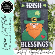 Load image into Gallery viewer, Irish Blessings Leprechaun Pallet Sign Door Hanger SVG File | Laser Cut File | St. Patrick's SVG File | Door Hanger svg | Irish SVG