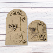 Load image into Gallery viewer, Interchangeable Large & Small Arched Boho Sign Insert | Prim Snowman Winter | SVG Laser Cut File | Boho Signs | Seasonal Interchangeable SVG