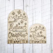 Load image into Gallery viewer, Interchangeable Large & Small Arched Boho Sign Insert | Believe Santa Sign | SVG Laser Cut File | Boho Signs | Seasonal Interchangeable SVG