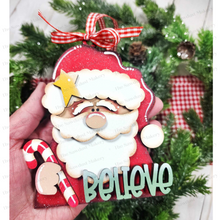 Load image into Gallery viewer, Believe Santa Ornament SVG File | Laser Cut File | Prim Santa Christmas Ornament SVG | Ornament SVG | Santa Claus Laser Svg