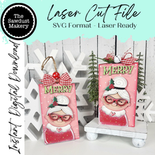 Load image into Gallery viewer, Mrs Claus Shelf Sitter and Ornament Gift Card Holder Laser Cut File | Christmas Ornaments | Laser SVG File | Christmas Gift | Gift Tag SVG