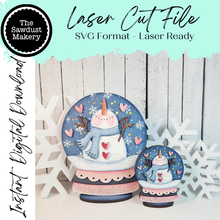 Load image into Gallery viewer, Valentine Snowman Snow Globe Light up Shelf Sitter Bundle | Standing Sign File SVG | Laser Cut File | Valentine Mantle decor | Snowman Svg