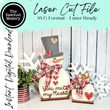 Load image into Gallery viewer, Valentine Snowman SVG File | Hearts | Laser Cut File | Valentine's Day SVG File | SVG | Snowman Shelf Sitter | Be Mine| Snowman svg