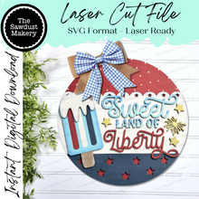 Load image into Gallery viewer, Popsicle Sweet Land of Liberty 4th of July Door Hanger SVG File | Laser Cut File | Popsicle SVG File | Door Hanger svg | Summer svg | USA