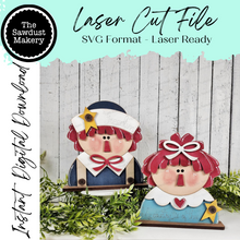 Load image into Gallery viewer, Primitive Raggedy Ann & Andy Americana Shelf Sitter Standing File SVG | Laser Cut File | Americana decor | Primitive Shelf Sitter SVG