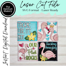 Load image into Gallery viewer, Flamingo Summer Sign Laser Cut File | Laser Cut File | Interchangeable Frame | Flamingo Sign Inserts | Flamingo Sign Bundle