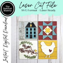 Load image into Gallery viewer, Prim Farmhouse Laser Cut File | Laser Cut File | Interchangeable Frame | Farmhouse Sign Inserts | Barn Quilt SVG | Chicken SVG | Saltbox