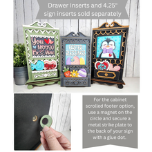 Load image into Gallery viewer, Cottage Cabinet 4.25" sign Combo Interchangeable Base SVG | Home Decor SVG | Laser Cut File | Interchangeable Shelf Sitter SVG