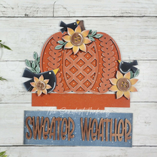 Load image into Gallery viewer, Add-on for Interchangeable Window Box | Sweater Weather Pumpkin Window Box Insert SVG | Laser Cut File | Window Box Shelf Sitter