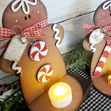 Load image into Gallery viewer, Gingerbread Votive Shelf Sitter SVG File | Laser Cut File | Christmas SVG | Gingerbread svg | Peppermints | Tea Light Decor | Candy Cane SVG