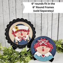 Load image into Gallery viewer, 6" Round Raggedy Ann & Andy Sign Set SVG File | Laser Cut File | Interchangeable Frame | Americana SVG | Primitive SVG
