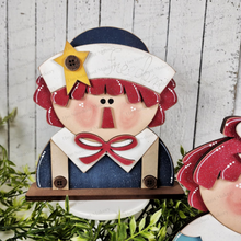 Load image into Gallery viewer, Primitive Raggedy Ann & Andy Americana Shelf Sitter Standing File SVG | Laser Cut File | Americana decor | Primitive Shelf Sitter SVG