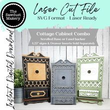 Load image into Gallery viewer, Cottage Cabinet 4.25" sign Combo Interchangeable Base SVG | Home Decor SVG | Laser Cut File | Interchangeable Shelf Sitter SVG