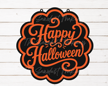 Load image into Gallery viewer, Happy Halloween Scallop Door Hanger SVG | Fall Laser Cut File (Digital Download)