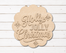 Load image into Gallery viewer, Holly Jolly Christmas Scallop Door Hanger SVG | Christmas Laser Cut File (Digital Download)