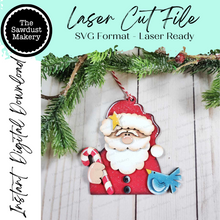 Load image into Gallery viewer, Santa with Bird Ornament SVG File | Laser Cut File | Prim Santa Christmas Ornament SVG | Ornament SVG | Santa Claus Laser Svg