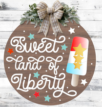 Load image into Gallery viewer, Sweet Land of Liberty Popsicle Door Hanger SVG File | Laser Cut File | Popsicle SVG File | Door Hanger svg | Summer svg | USA