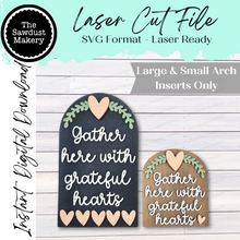 Load image into Gallery viewer, Interchangeable Large Arched Boho Sign Insert | Grateful Heart Sign | SVG Laser Cut File | Boho Signs | Seasonal Interchangeable SVG
