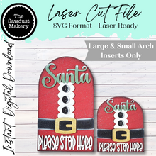 Load image into Gallery viewer, Interchangeable Large & Small Arched Boho Sign Insert | Santa Please Stop Here | SVG Laser Cut File | Boho Signs | Seasonal Interchangeable SVG