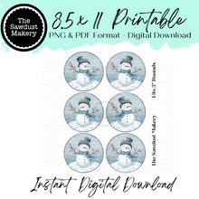 Load image into Gallery viewer, Blue Snowmen 3" Round Printable