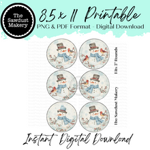 Load image into Gallery viewer, Winter Snowmen Birds 3" Round Printable