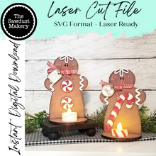 Load image into Gallery viewer, Gingerbread Votive Shelf Sitter SVG File | Laser Cut File | Christmas SVG | Gingerbread svg | Peppermints | Tea Light Decor | Candy Cane SVG