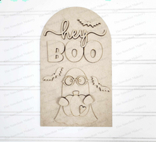 Load image into Gallery viewer, Interchangeable Large Arched Boho Sign Insert | Hey Boo Halloween |  SVG Laser Cut File  | Boho Signs | Seasonal Interchangeable SVG