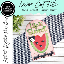 Load image into Gallery viewer, Interchangeable Large Arched Boho Sign Insert | Summer Watermelon | Laser Cut File | Boho Signs | Seasonal Interchangeable SVG