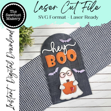 Load image into Gallery viewer, Interchangeable Large Arched Boho Sign Insert | Hey Boo Halloween |  SVG Laser Cut File  | Boho Signs | Seasonal Interchangeable SVG