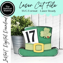 Load image into Gallery viewer, Chunky Leprechaun Hat Shelf Sitter SVG File | St Patrick Laser Cut File | Leprechaun decor | St Patrick SVG | Leprechaun Hat SVG