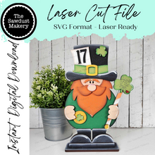 Load image into Gallery viewer, Luck of the Irish Standing Leprechaun SVG File | Lucky | Laser Cut File | St. Patrick's Day SVG File | SVG | Lucky | Leprechaun Shelf Sitter