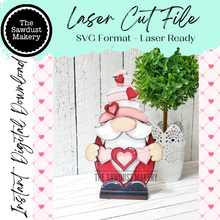 Load image into Gallery viewer, Valentine Standing Gnome SVG File | Hearts | Laser Cut File | Valentine's Day Gnome SVG File | SVG | Gnome | Gnome Shelf Sitter | Love svg