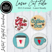 Load image into Gallery viewer, Coffee Bar Round Bundle | Candy/Mason/Cookie Jar lid Interchangeable Frame SVG | Laser Cut File | Interchangeable Frame